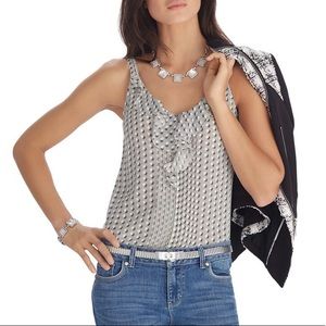 WHBM printed ruffle front shell top